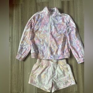 Adidas Pink and Purple Camouflage Jacket and Shorts for Girls, Size M 10/12